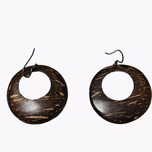 Coconut Shell Hoop Earrings Beach Statement Wooden Dangle Fashion Jewelry Women